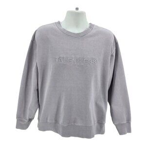 Talentless Adult L / XL Sweatshirt Embroidered Spell Out Distressed Thick Gray